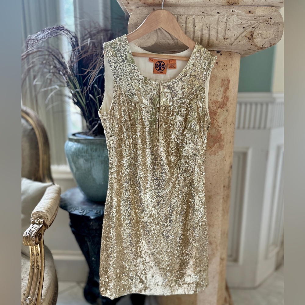 Tory Burch Gold Kylie Sequin Dress